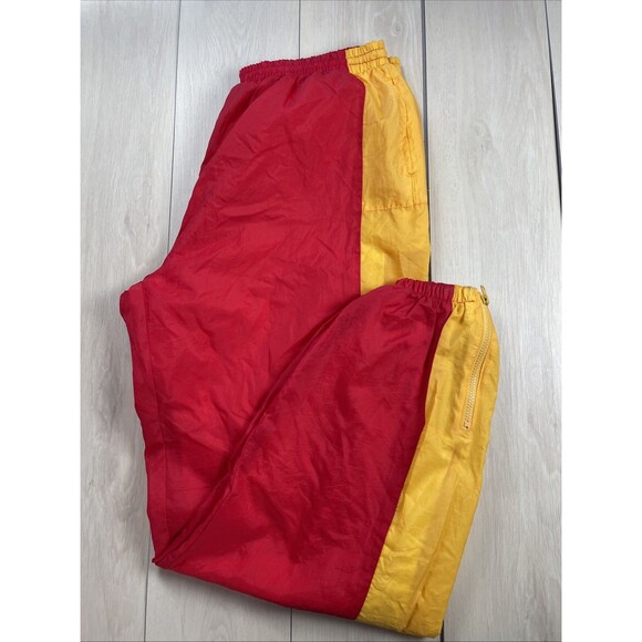 Vintage Logo 7 Track Pants Mens XL Maroon Yellow Nylon Retro Windbreaker 90s Run - Picture 2 of 9
